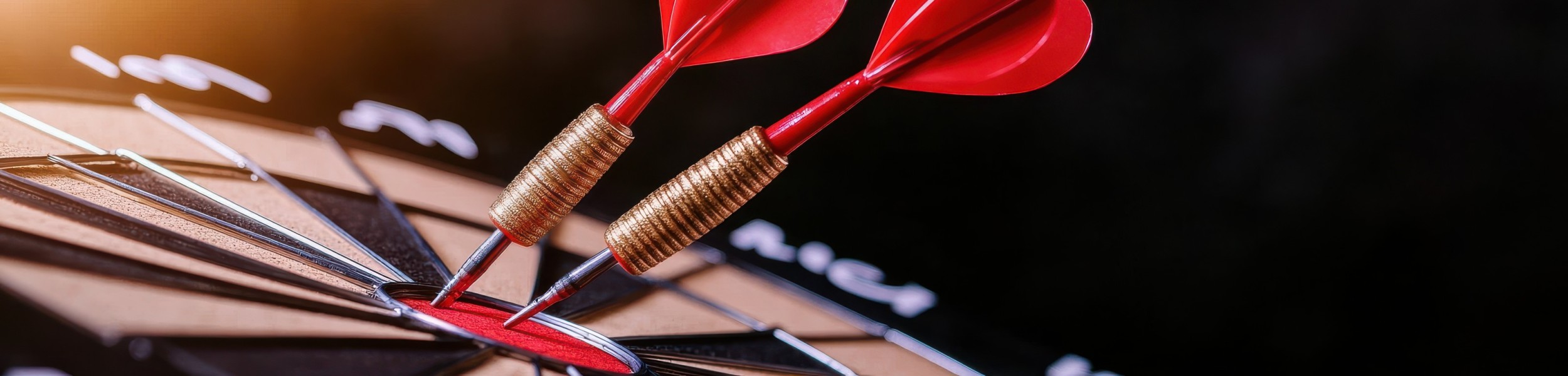 Pyrotek precision represented by 2 red darts in the bull's eye